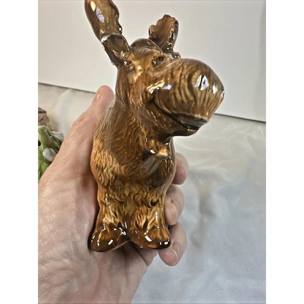 Set of 3 Vintage Holiday Time Ceramic Salt &Pepper Shakers Moose/Tree/Cabin Set